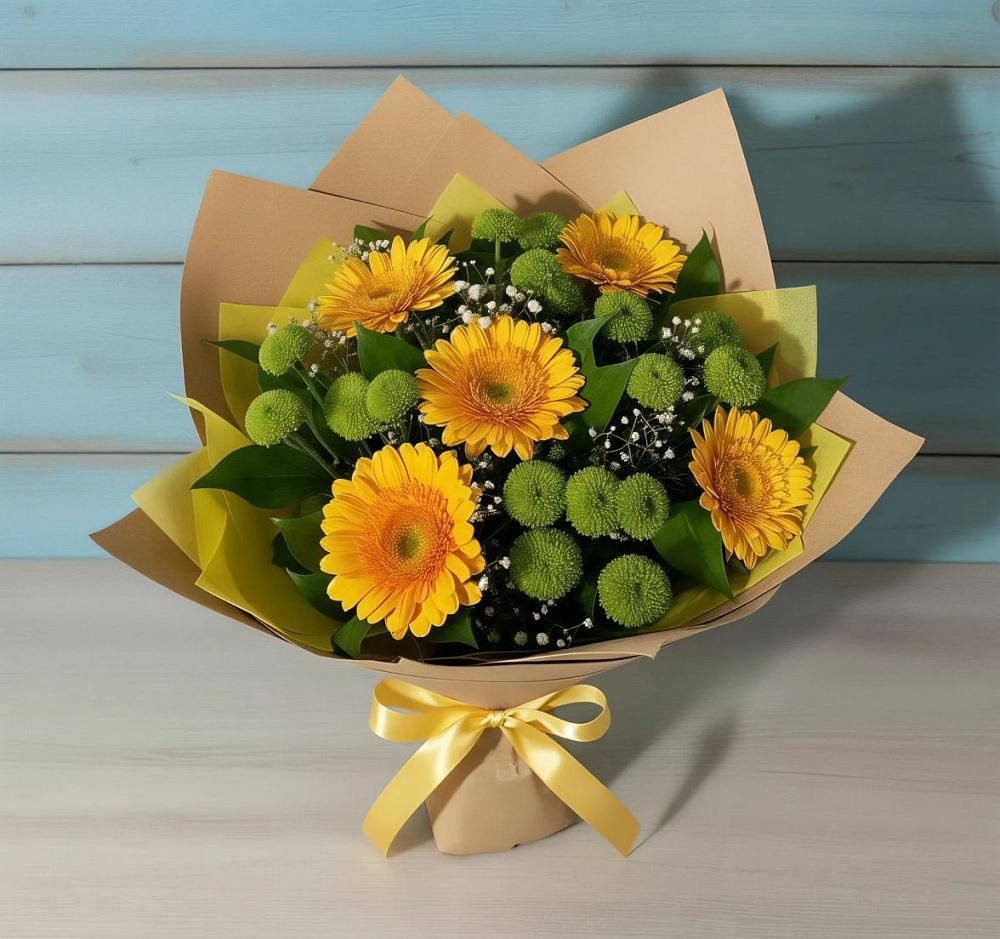 Букет цветов из: Герберы и Хризантемы в Бояркино