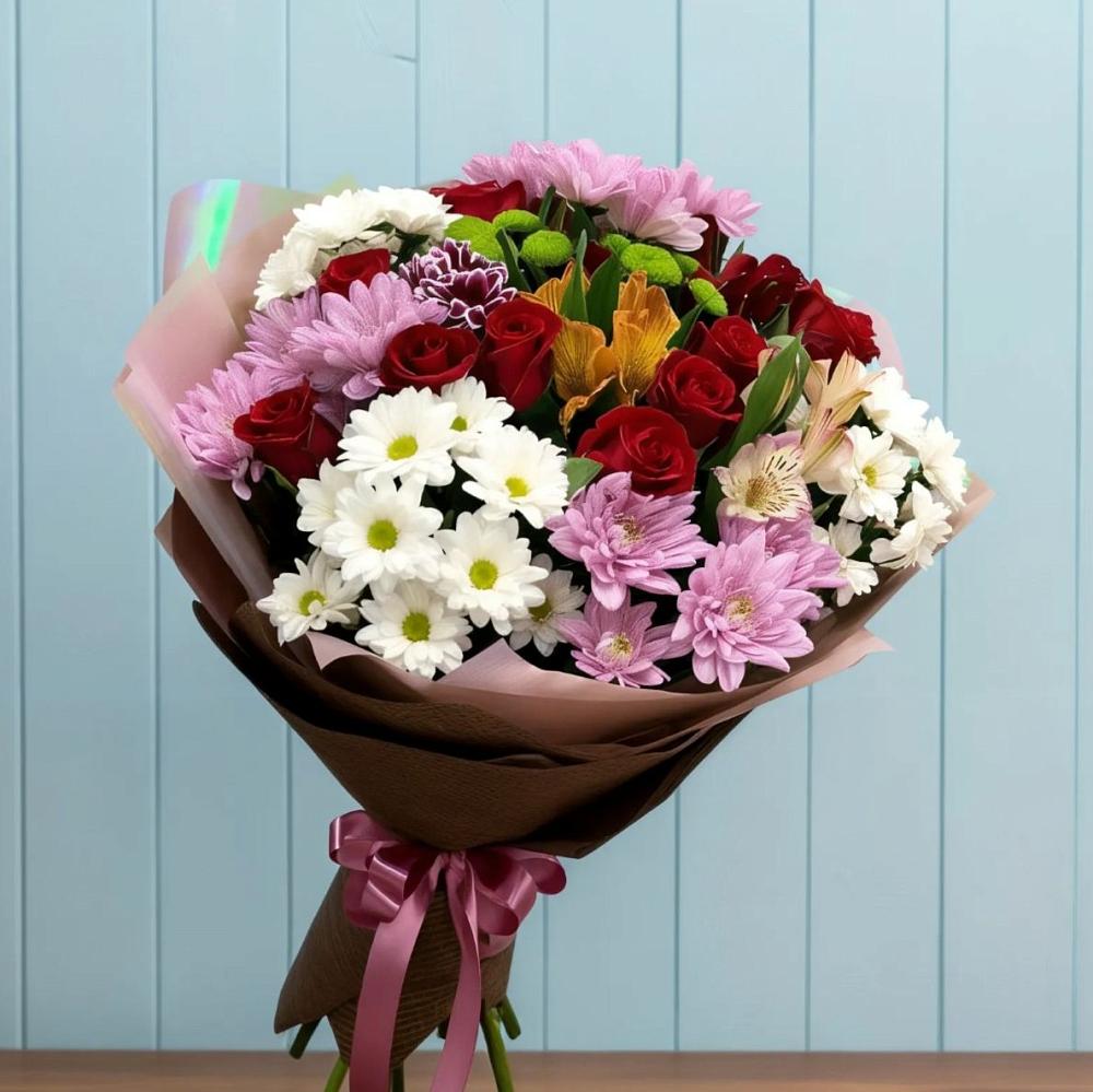 Букет цветов из: Розы, Хризантемы и Альстромерии в Бояркино